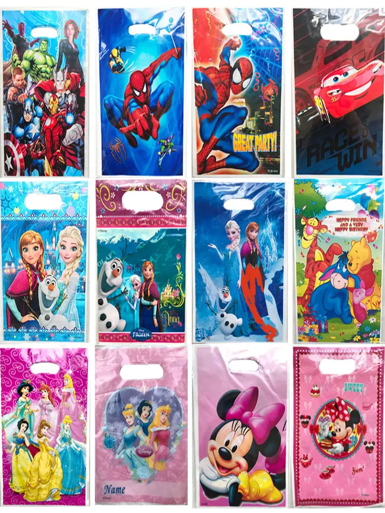 Disney Theme Cartoon Plastic Candy Gift Bag Party Bag kids Favor Party Decoration Cookies Storage Bag Shopping Gift Bag 6Pcs Set