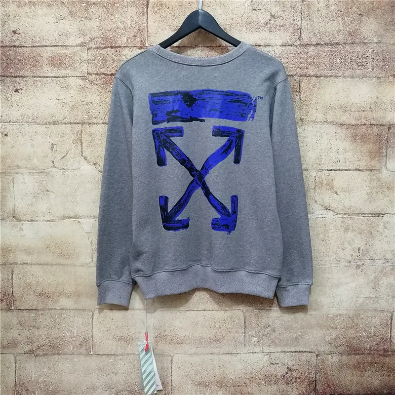 18SS OFF-WHITE OW Yellow splash ink arrow street хип хоп мужская пара с тем же круглым вырезом толстовка