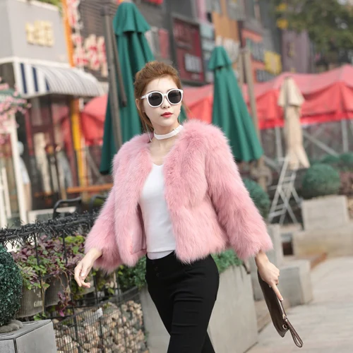 pink Женская Высококачественная шуба из натурального Лисьего меха настоящая шуба из лисьего меха короткая зимняя модная шуба из лисьего меха - Цвет: pink