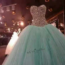 Шалфей серебро Стразы Дешевые Бальные платья кружево сзади тюль Vestido 15 anos принцесса сладкий 16 платье пышные платья