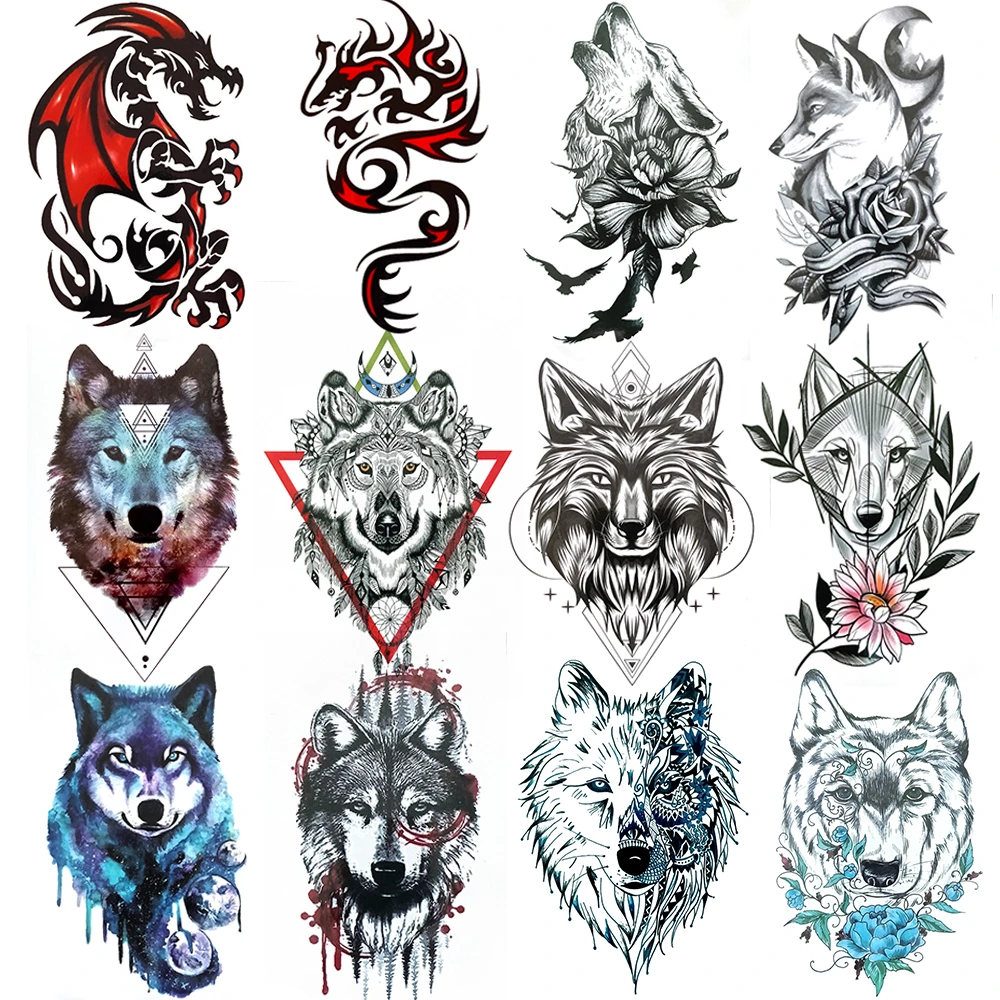DIY Realistic Animal Fake Tattoos Stickers For Men Boys Children Triangle  wolf Temporary Tattoos 3D Dragon Waterproof Fake Tatoo|Hình xăm tạm thời| -  AliExpress