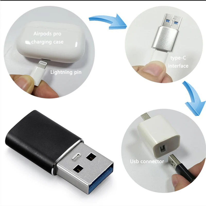 for Airpods charging box charger connector for airpods 3 accessories charging cable adapter type C to USB _ - AliExpress Mobile
