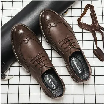 

Designer Formal Men Dress Shoes Male Leather Classic Brogue Shoes Flats Oxfords For Wedding Office Business A53-79
