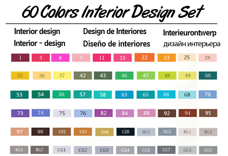 60 Interior Set TOUCHTEN 30/40/60/80 Цвет набор маркеров для живописи с двумя головками художественный эскиз на спиртовой основе маркеры для анимация дизайн Манга ручка поставок - Цвет: 60 Interior Set