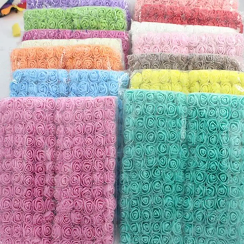 

144Pcs Solid Color Artificial Flower Artificial Foam Rose Flowers Fake Flower DIY Party Wedding Decoration Home Decor