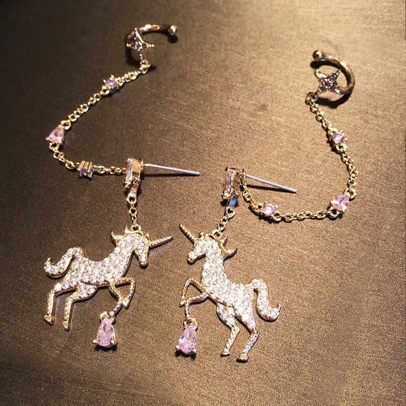 Женские серьги пусеты S925 Серьги в виде лошади и звезды единорога ювелирные