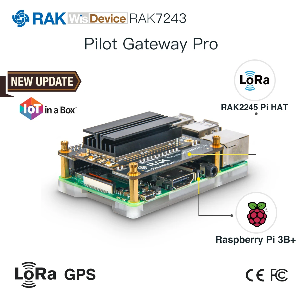 IoT in a Box Powered Pilot Gateway Pro с Semtech SX1301 и Raspberry Pi 3B+ и Ublox MAX-7Q