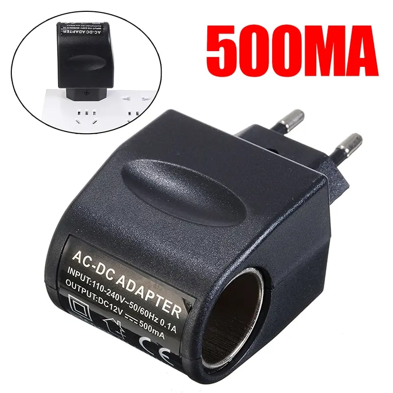

EU Plug Black Adapter Converter Car Cigarette Lighter 220V AC Socket To 12V DC Household Charger Converter Adapter