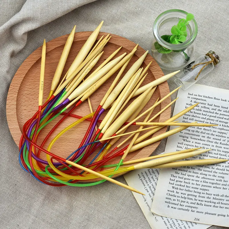 Разноцветные 18 шт 40 см круглый трубчатый карбонизированный бамбуковый спицы для свитера вязальные крючки набор швейных инструментов DIY Вязание