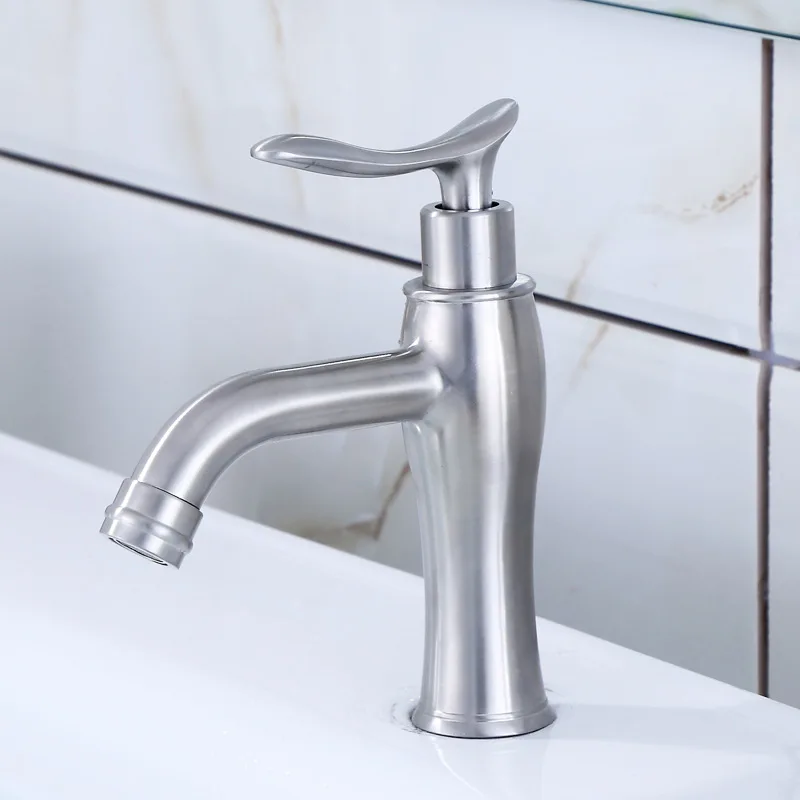 

304 Stainless Steel New Style Single Cold Basin Faucet Crown Single Bore European Style Vintage Style High-End Tap