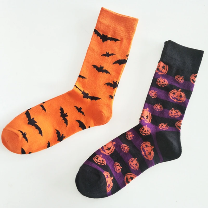 

Bats Pumpkin Cartoon Socks Men Knee-High Socks Halloween Cosplay Cotton Crew Socks Spring Autumn Casual Socks