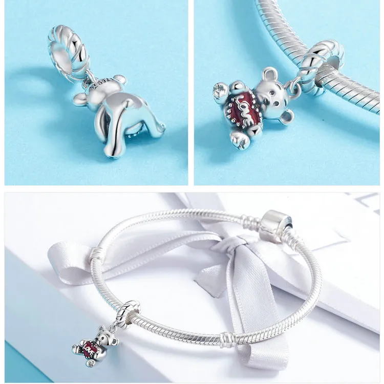 Браслет Pandora,, 925 пробы, серебряный, милый слон, собака, медведь, кошка, подвески, S925 жук, бусины в виде зебры для изготовления ювелирных изделий