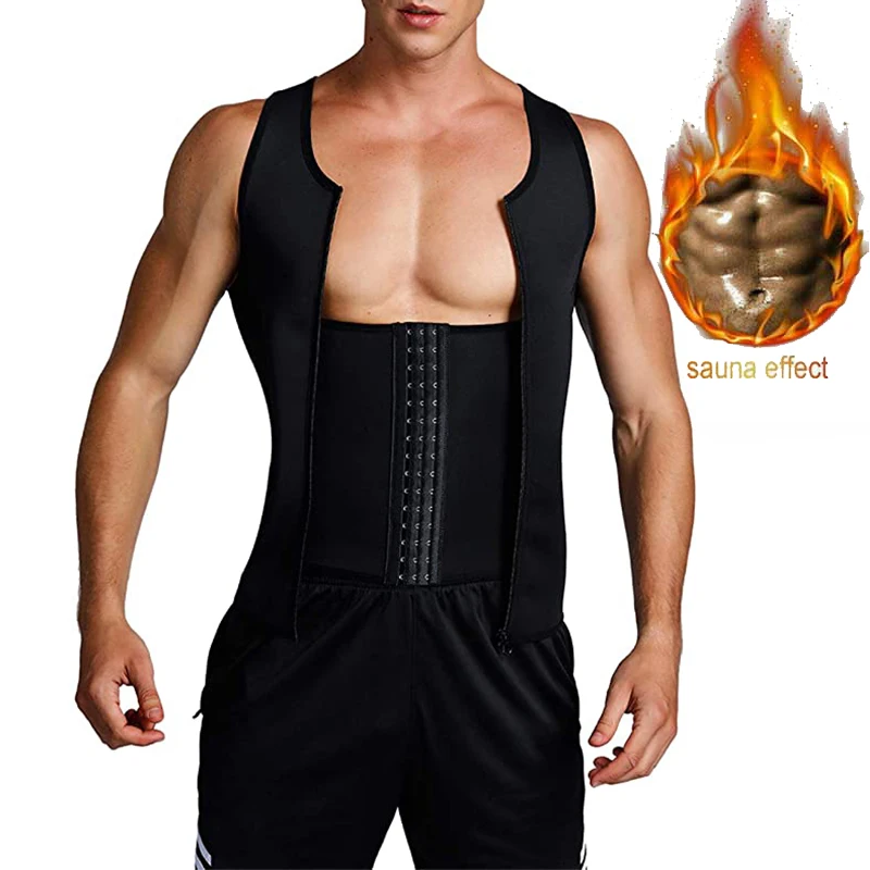 

Men's Waist Trainer Vest for Weight Loss Compression Slimming Body Shaper Sauna Tank Top with Zipper Gym Sweat Shirt Shapewear
