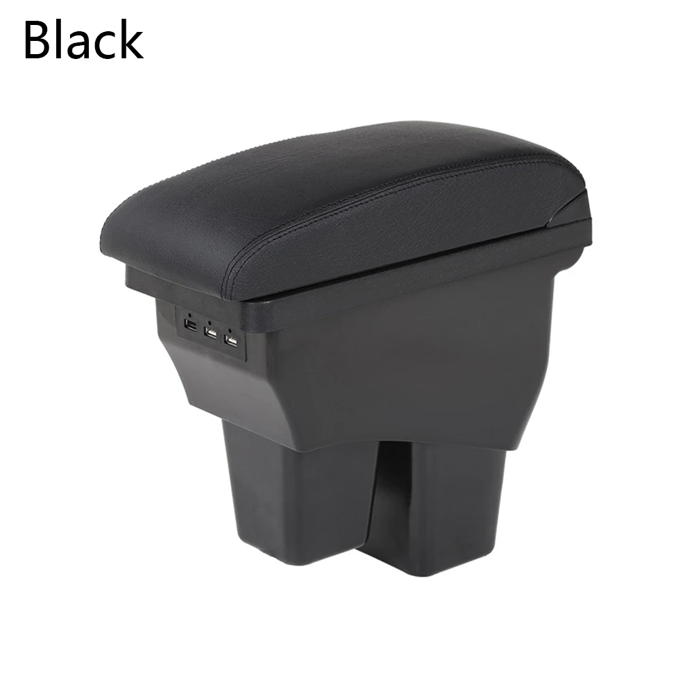 Кожаный центральный автомобильный подлокотник коробка Новая двухслойная подлокотная коробка для хранения 3 USB совместима с peugeot 2008 - Название цвета: Черный
