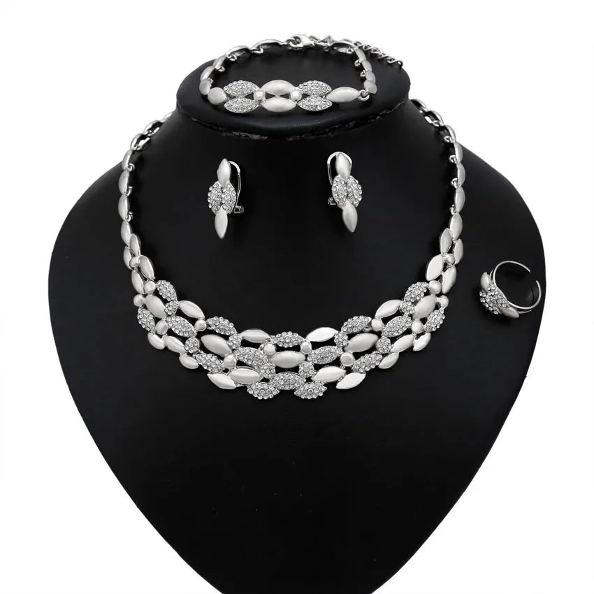

Yulaili 2019 Leaves Shape Silver Plated Crystal Jewellery New Fashion Wedding Bridal African Costume Jewelry Sets Free Shipping