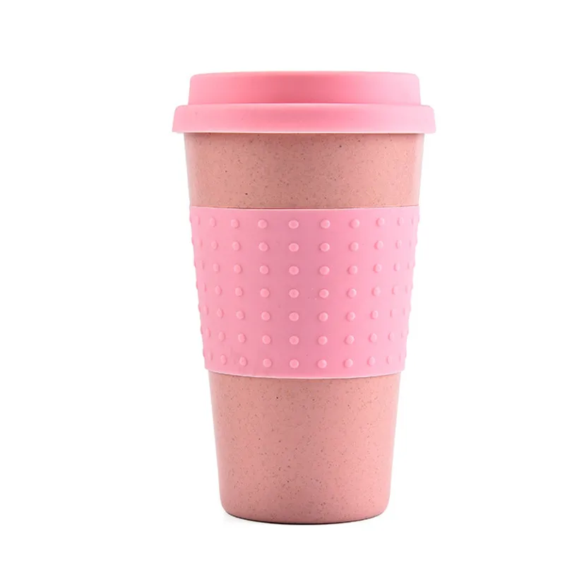 Pink Новые пластиковые пшеничной соломы кофейные кружки для поездок чашка для воды и чая с крышкой путешествия легко ходить портативный для кемпинга пешего туризма пикника - Цвет: Pink