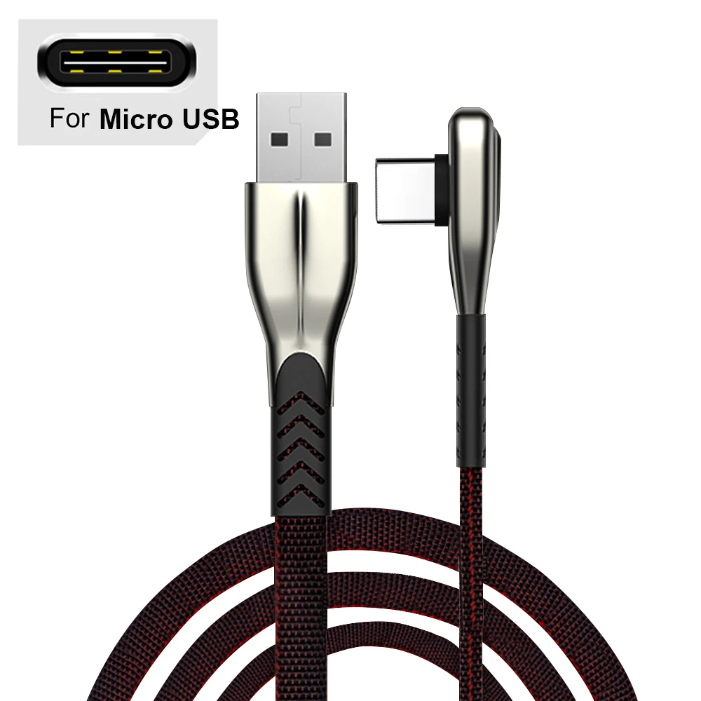 1 м 2 м Micro USB кабель 3A быстрое зарядное устройство USB шнур 90 градусов локоть нейлоновый плетеный кабель для передачи данных для samsung для iphone для Xiaomi Android - Цвет: 04