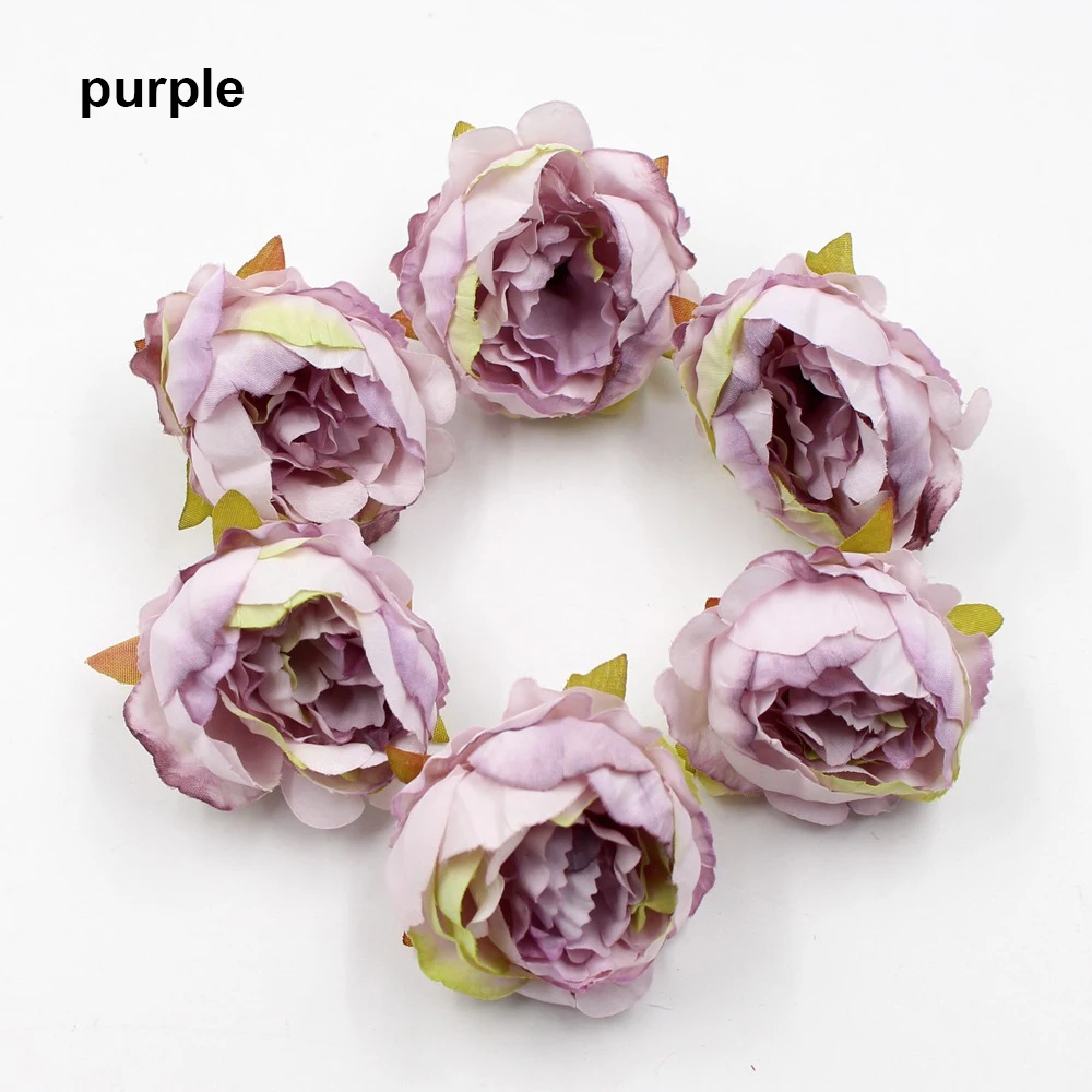 Type2 purple 10 шт., 5 см, высокое качество, пион, цветок, голова, шелк, искусственный цветок, свадебное украшение, сделай сам, гирлянда, ремесло, Цветочный искусственный букет - Цвет: Type2 purple