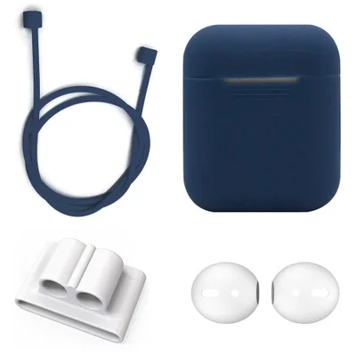 deep blue Набор из четырех предметов для airpods, силиконовый чехол, прозрачные аксессуары для Air pods, чехол для наушников, зарядная коробка, чехол для Apple Aidpods - Color: deep blue