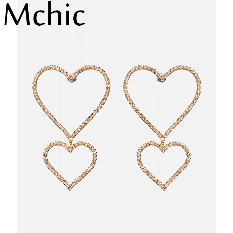 Mchic новые милые романтические серьги со стразами в форме сердца большие висячие