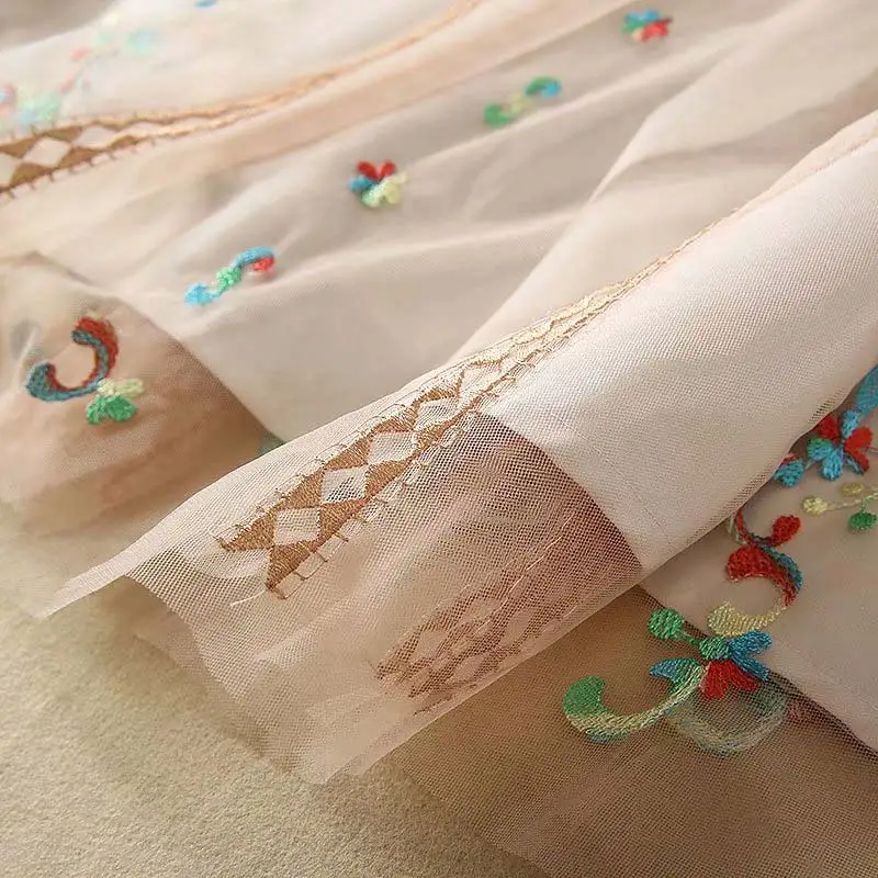 Женские платья, Новое поступление, Цветочная вышивка, открытая розовая сетка, прозрачное платье, 3/4 рукав, длина по щиколотку, женская одежда, платье