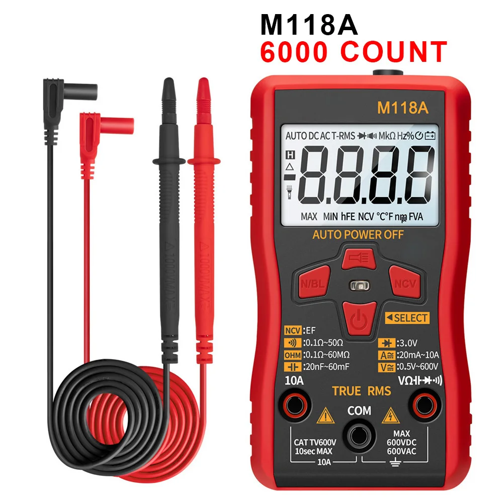 Цифровой мультиметр 6000 отсчетов M118A автоматический Mmultimetro True Rms транзистор измеритель фонарик умный тестер с NCV Data Hold