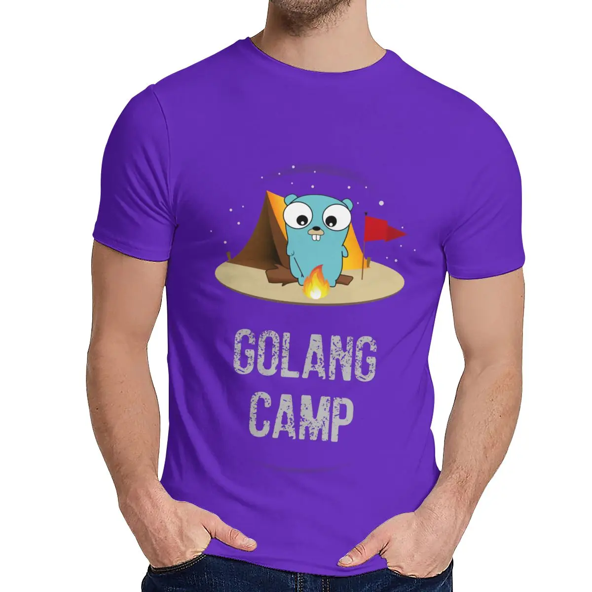 Мужская футболка Golang Gopher Мягкий Топ вокруг шеи Винтажная Футболка - Цвет: Фиолетовый