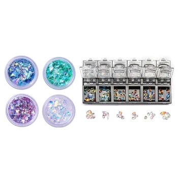 

4 Pack 2.0G Holographic Laser-Nail Powder Nail Art Gorgeous Chameleon Mirror Powder Manicure Chrome Pigment Glitters & 1x Nail A