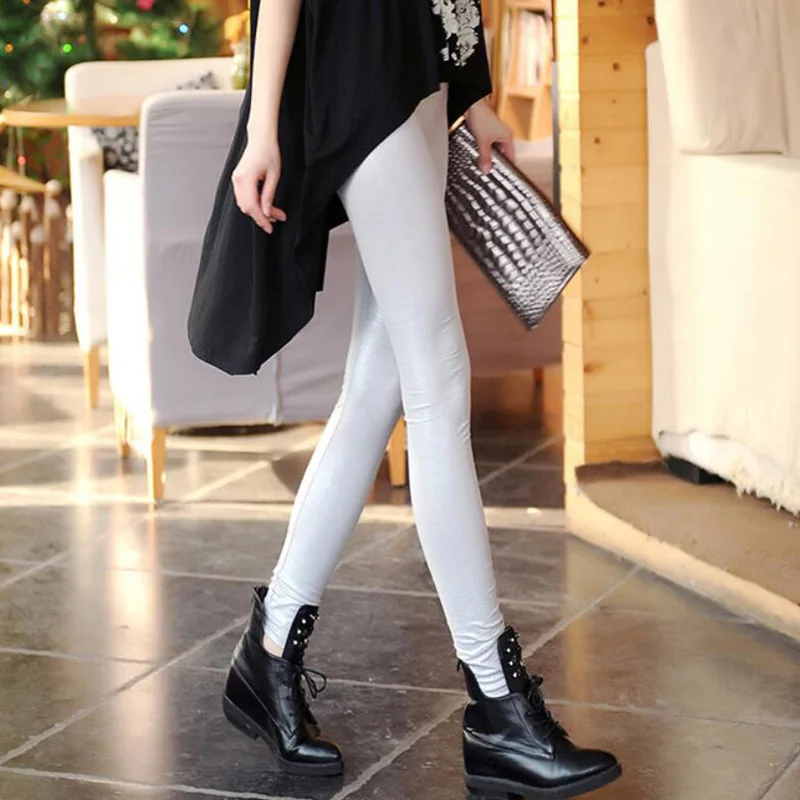 CHSDCSI Leather pants women Elastic Slim Trousers Matte Imitation snake Leggings Fashion Solid Trousers lady Black Thin Pant