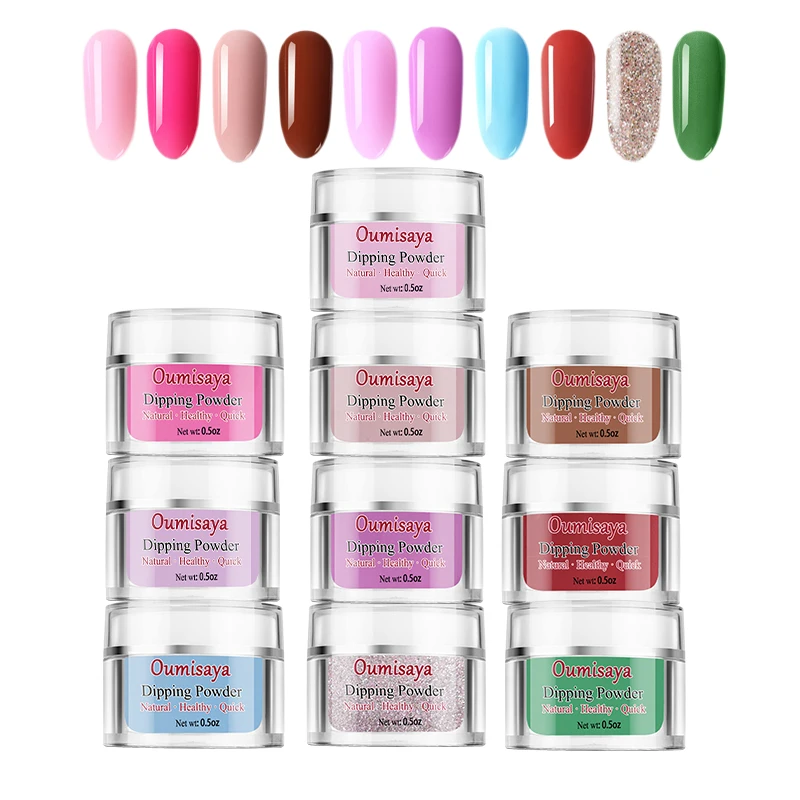 

0.5oz/pcs 10pcs set Oumisaya Nail Dipping Powder Starter Kit with Dip System Essentials (Base Coat, Sealer Protect,Top Coat)