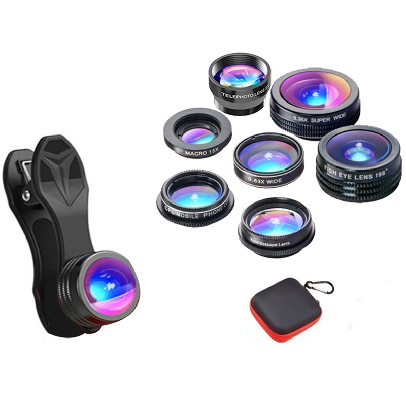 

FFYY-Apexel 7 In 1 Phone Camera Lens Kit Fish Eye Wide Angle/Macro Lens Cpl Kaleidoscope And 2X Telephoto Zoom Lens For Iphone6S