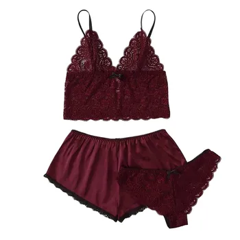 

MIARHB Women Sexy Sleepwear Female Pajama Sets Nightwear Sleep Lounge Lace Tops Pants Panties pyjama femme Ladies Underwear