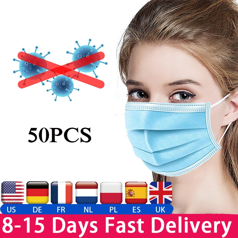 

Fast Delivery Masks 50pcs 3 layer disposable face masks masques anti virus fabric masks high quality anti-dust protective mask