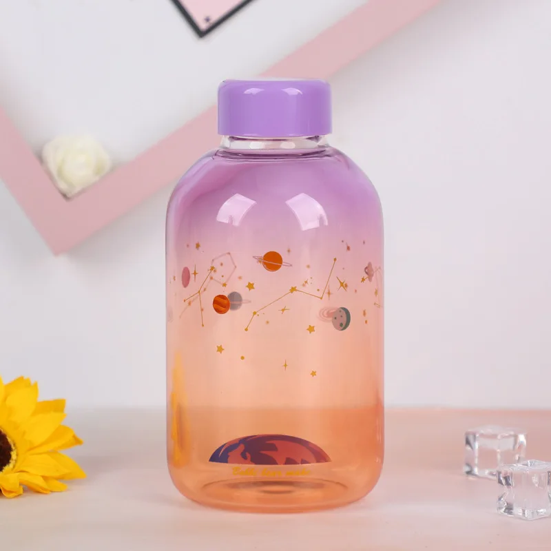2 Creative Glass Water Bottle with Sleeve Gradient Color Portable Outdoor Sport Water Bottles Leakproof Camping Bottle BpaFree Cup - Цвет: 2
