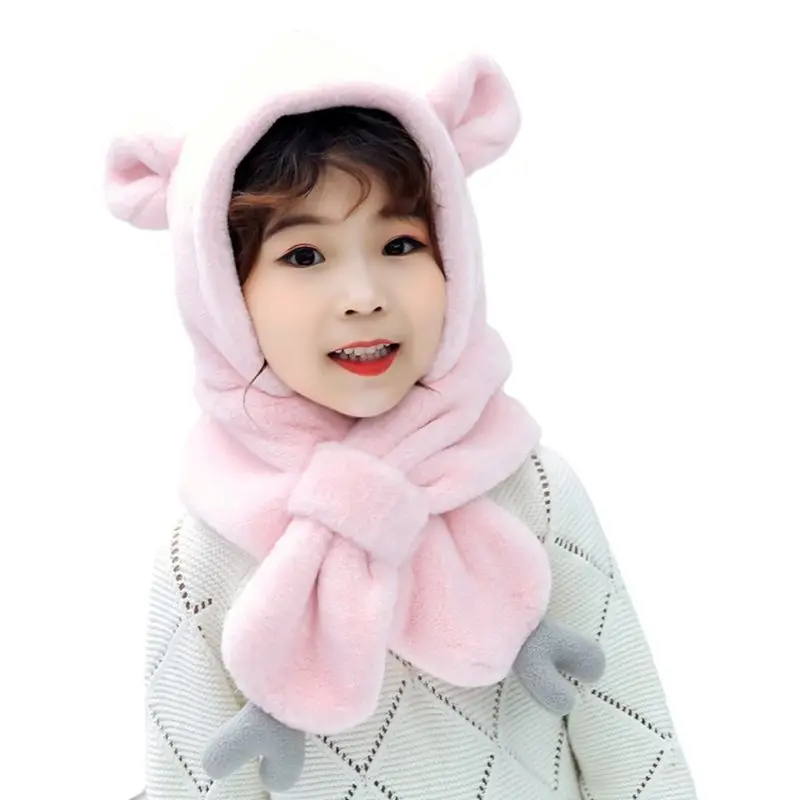 Kids Baby Cartoon Scarf with Claw Cute Bear Image Pattern Plush Hoodie Earflap