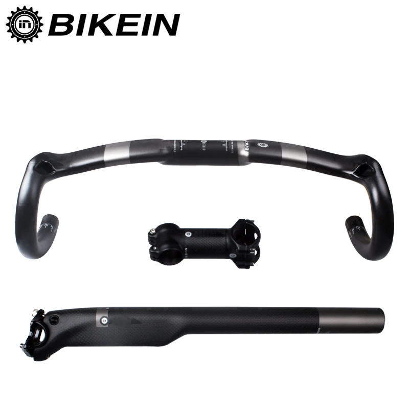

BIKEIN Cycling Road Bike Aero UD Carbon Handlebars Set Racing Bicycle Parts Handlebar + Seatpost + Stem Ultralight 560g Only