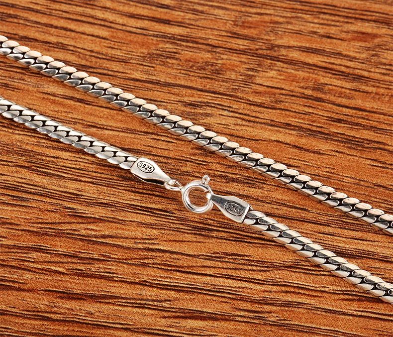 ZABRA Solid 925 Sterling Silver Flat Necklace Unisex Lovers Retro Gothic Anniversary Christmas Jewelry