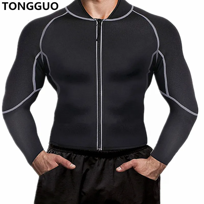 

Yoga Top Men Hot Shirts Sport Zipper Jacket with Long Sleeve Fitness Tight Weight Loss Neoprene Sauna Waist Trainer Body Shapers