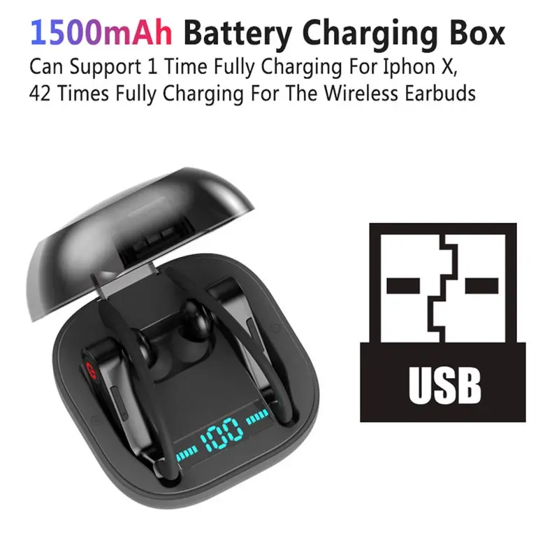 Q62 TWS Bluetooth Earphone with Dual Microphones Ear Hook Wireless Bluetooth 5 0 With 950mAh Charging Case For Phone