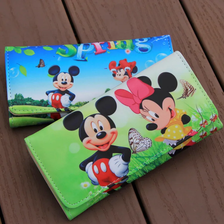 Disney princess Cartoon plush Purse pu Coin Princess Elsa Long Women Wallet girl Gift children mickey mouse Clutch holder card