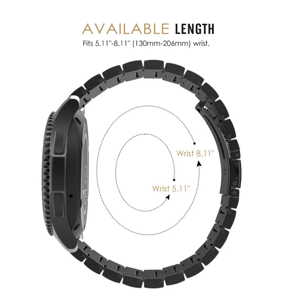 Ремешок для часов из нержавеющей стали для samsung gear S3 S2 классический 20 мм 22 мм браслет ремешок с прочной складной застежкой для huawei Watch 2