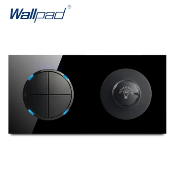 

2020 Wallpad 4 Gang 2 Way With Dimmer Wall Light Switch With LED Indicator Crystal Glass Panel 16A