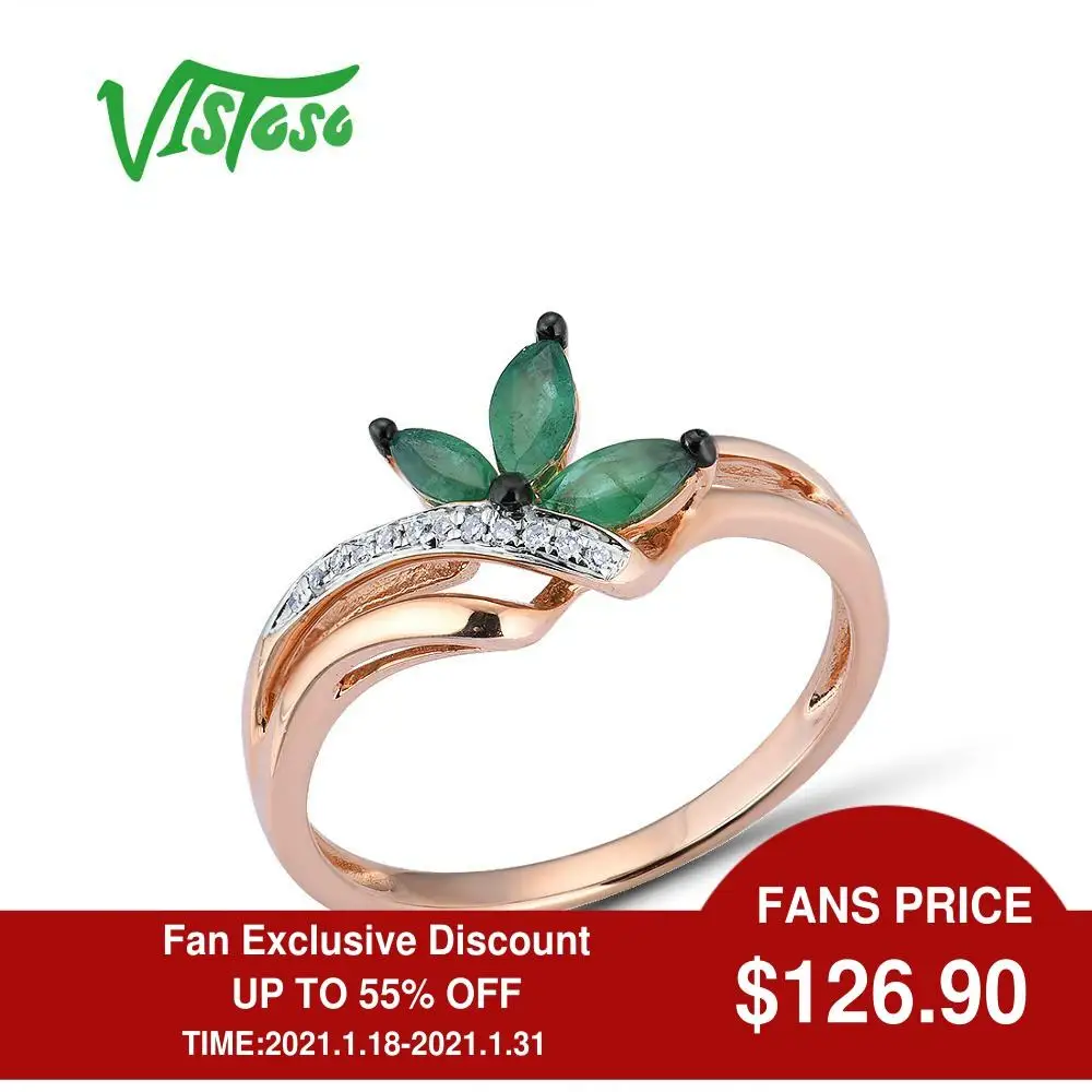 Женское золотое кольцо с изумрудами VISTOSO розовое золото 14 к 585 пробы со