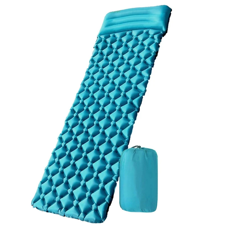 Camping Sleeping Pads with Pillow Folding Inflating Single Bed Portable