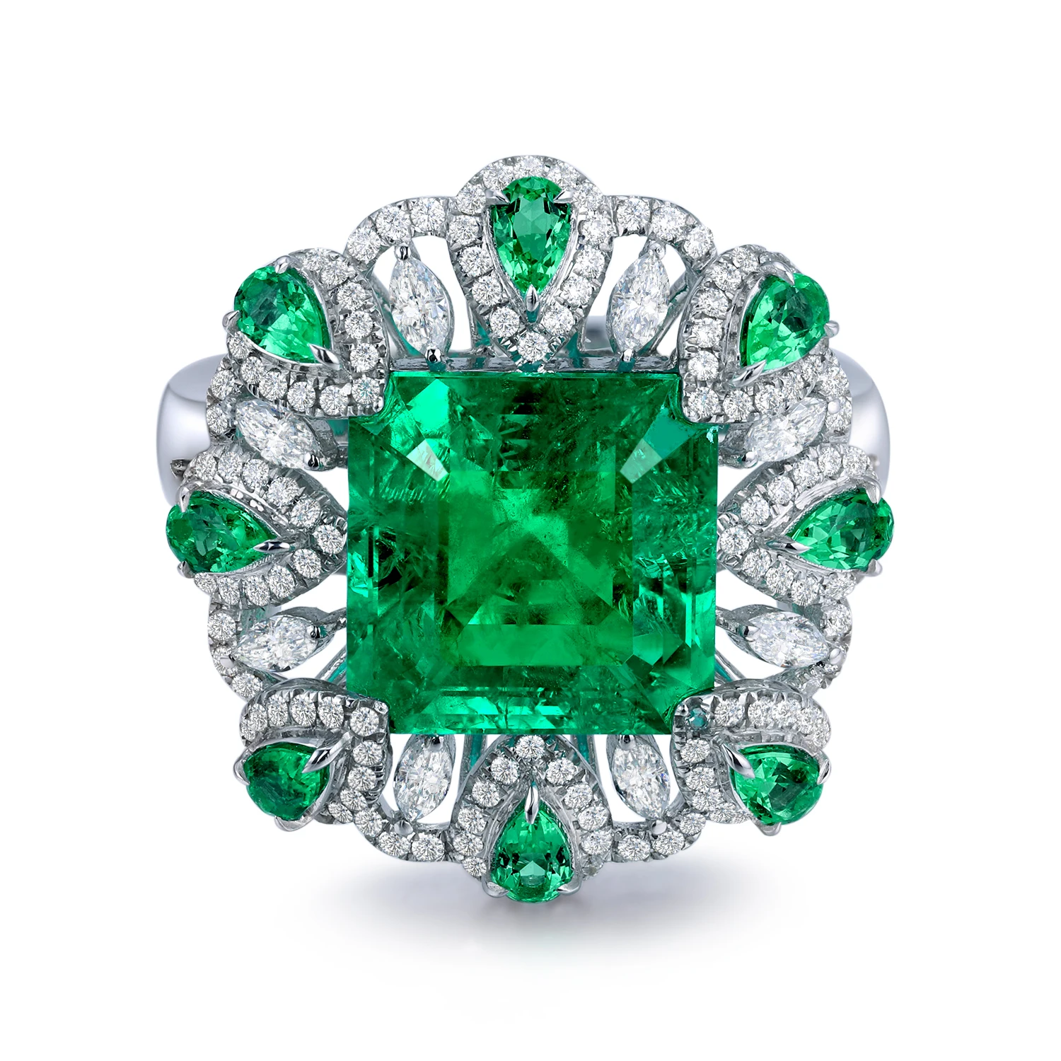 Pirmiana Customized Design 9k Gold White 5.0ct Cushion Cut Lab Grown Emerald  Ring  Fashion Finger Jewelry