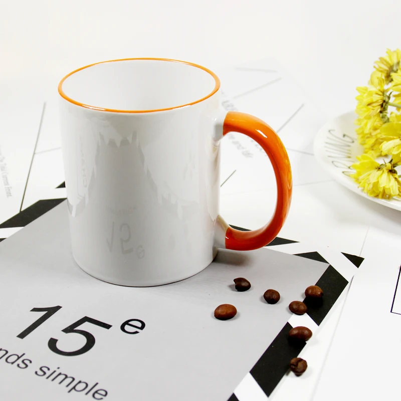 Кофейные кружки с цветной ручкой, керамическая чашка, на заказ, изображение, сделай сам, фото, пара друзей, семья, креативная кофейная кружка, подарок - Цвет: Оранжевый