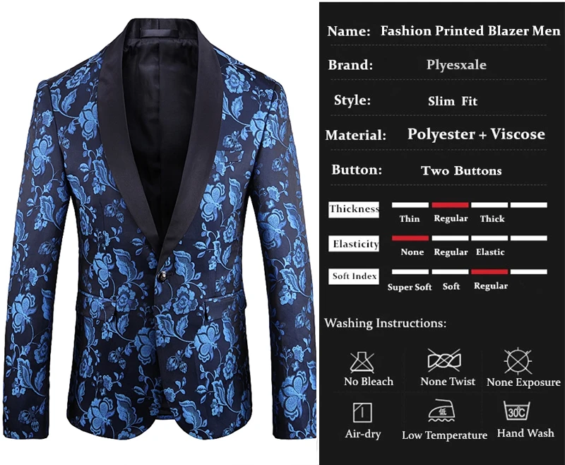 Синий бархатный мужской блейзер для мужчин s Slim Fit Блейзер Куртка 5XL Цветочный узор модный Печатный блейзер для выпускного вечера для мужчин Q743