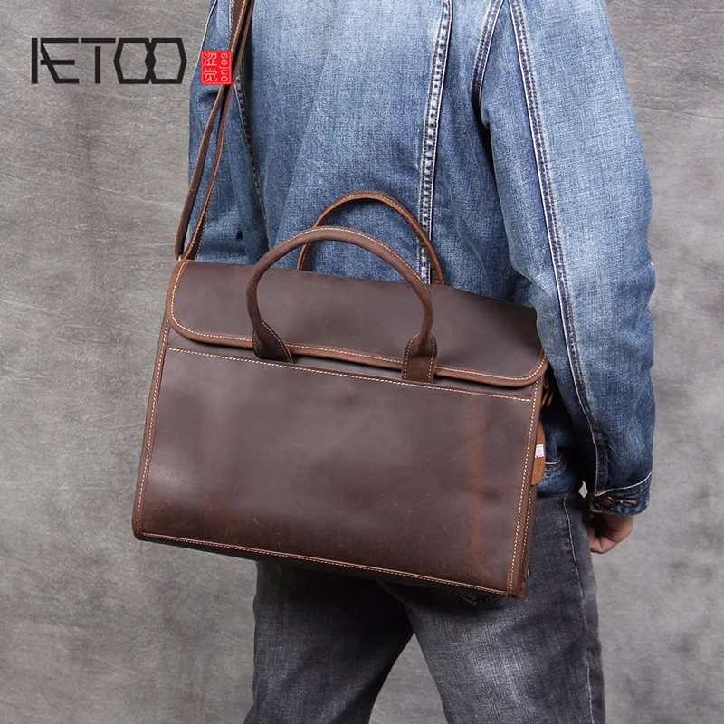

BJYL retro casual head leather handbag rub color practical men's large-capacity handbag shoulder messenger bag men bag