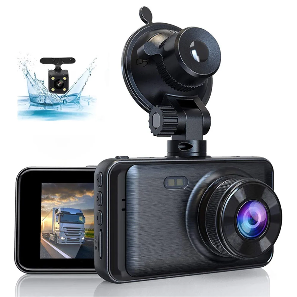 Dash Cam Автомобильная камера на приборной панели 1296P HD " ips экран Широкоугольный объектив Автомобильная камера g-сенсор циклическая запись мониторинг парковки - Название цвета: with rear camera