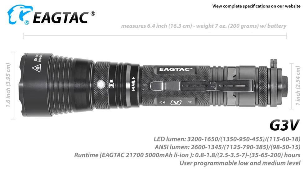 EAGTAC G3V тактический светодиодный светильник-вспышка Ультра-яркий фонарь 21700 5000 мАч аккумулятор USB Перезаряжаемый водонепроницаемый полицейский светильник